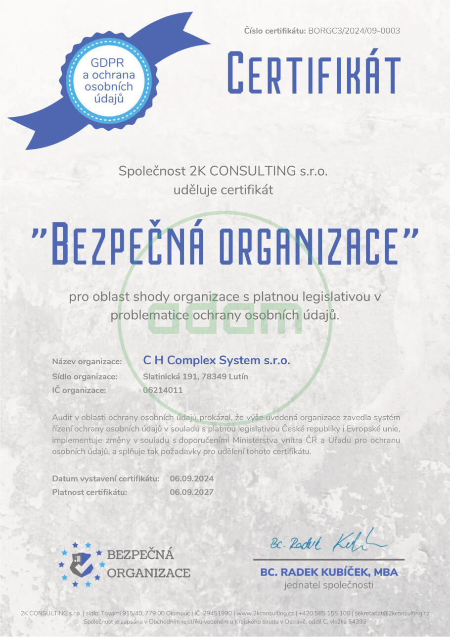 Certifikát bezpečná organizace